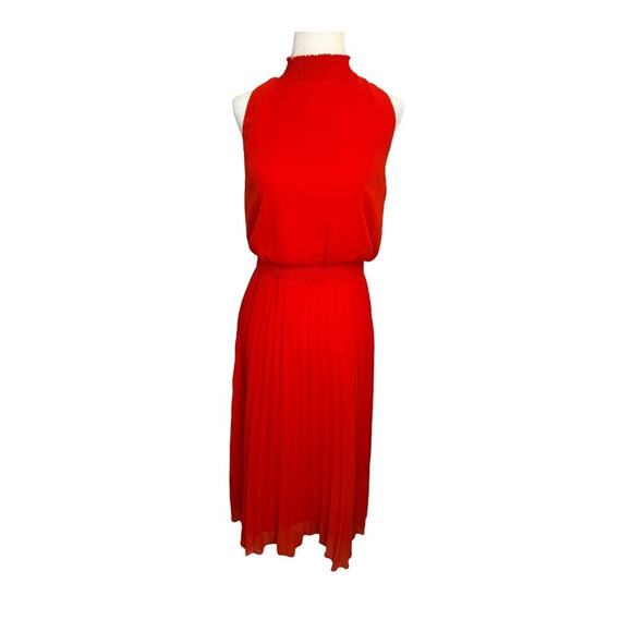 NEW Sam Edelman Women's Size 2 Red Smocked Plissé Midi Dress‎ NWOT - Picture 2 of 8